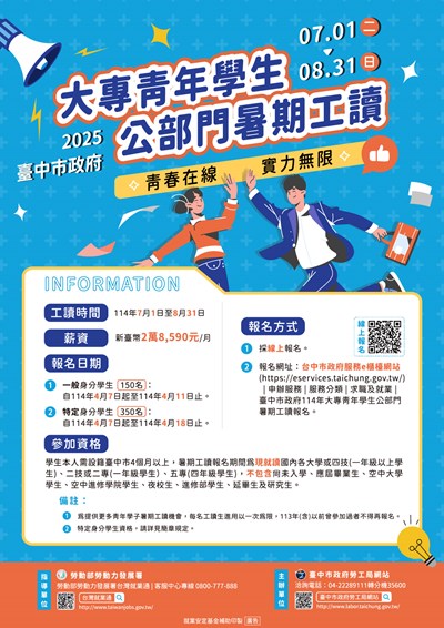 大專青年學生公部門暑期工讀海報