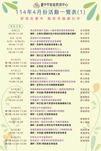 114年4月份活動一覽表1